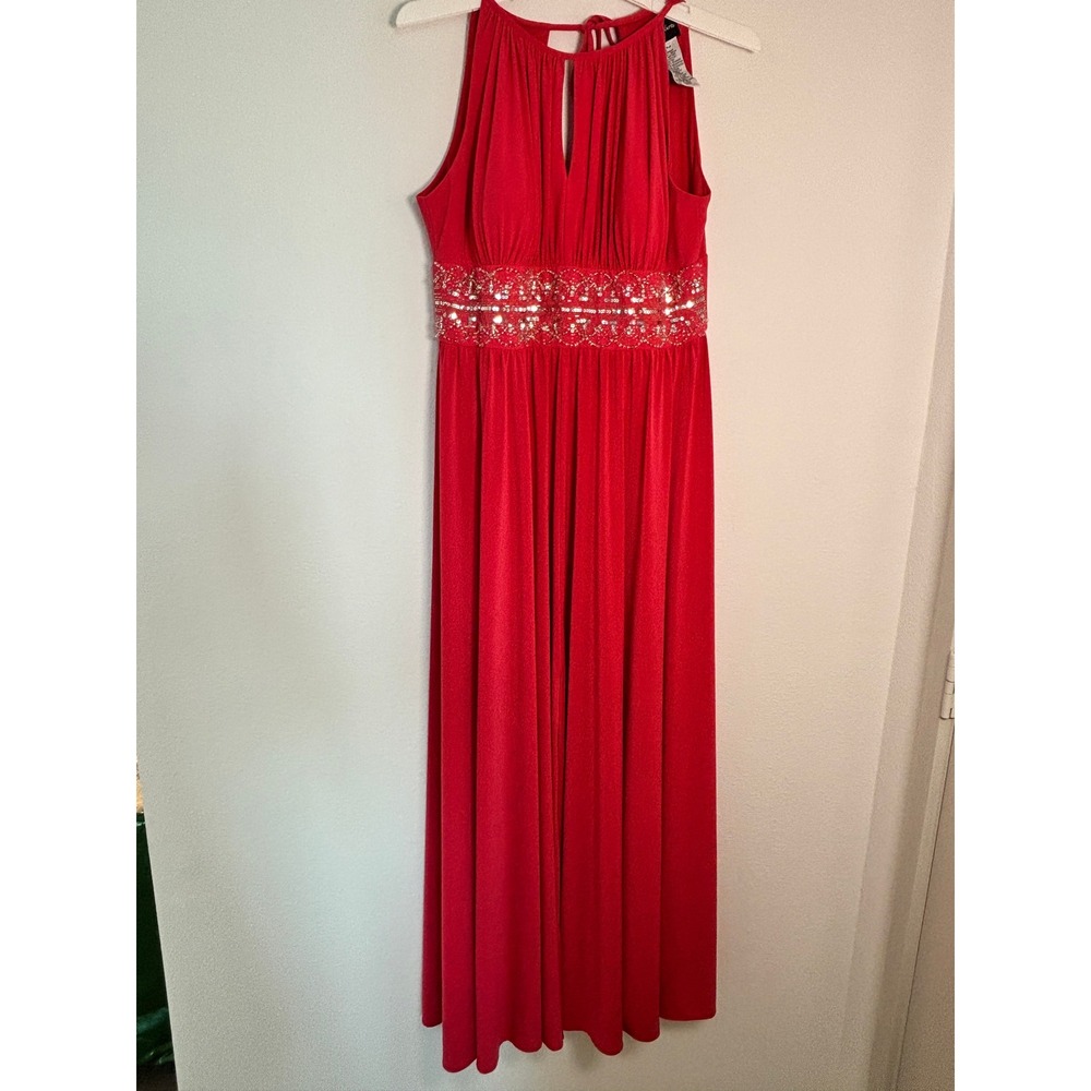 Kathy Roberts Red Halter Sequin Empire Waist Maxi Evening Gown Dress Size 10